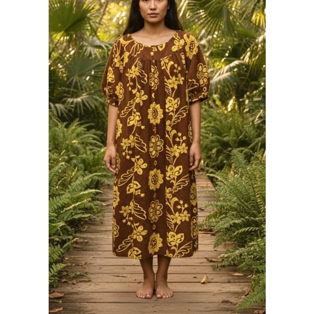 Vintage 1950s Lauhala Hawaiian Maxi Muumuu Dress size L